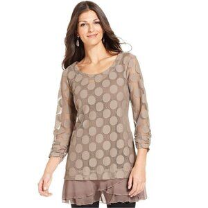 STYLE & CO. 3/4 Sleeve Mesh Polka Dot Tunic, NWT XS